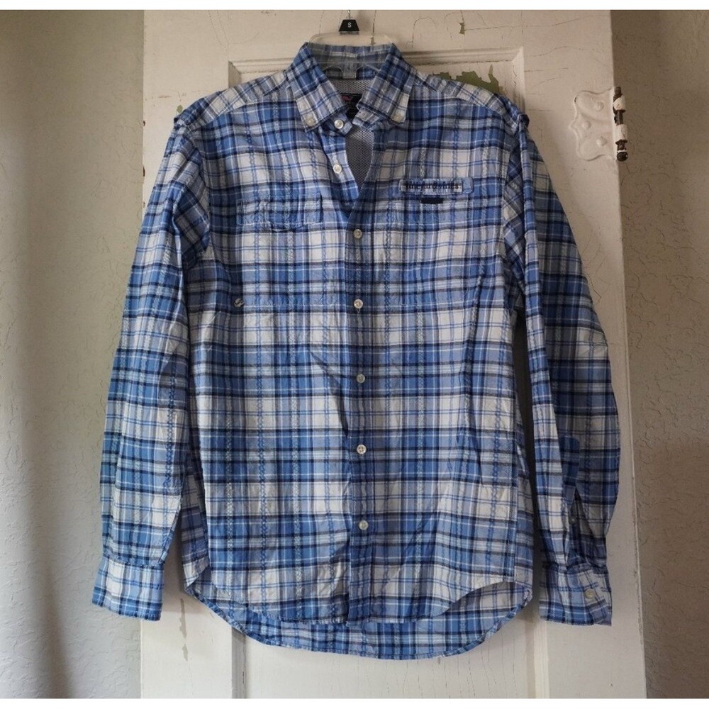 Vineyard Vines Harbor Shirt Men Small Blue Plaid Performance Fishing Button Down